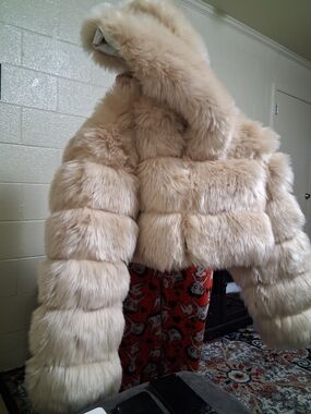 Plush Cream Faux Fur Hooded Jacket